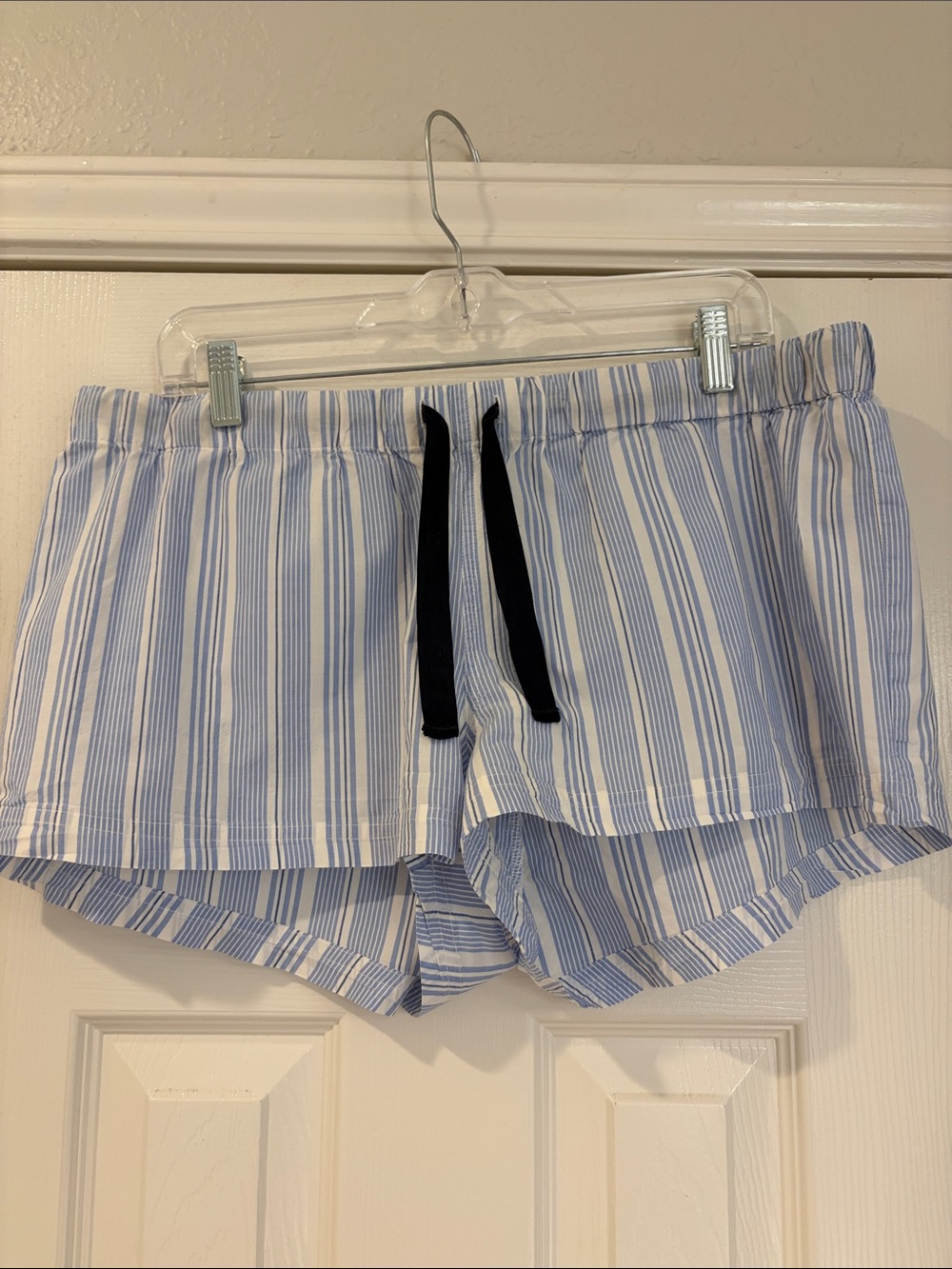 J. Crew Blue & White Striped Pajama Shorts with Navy Drawstring
